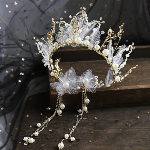 Charmig Guld Brudsmycken 2020 Legering siden Blomma Pärla Rhinestone Halsband Örhängen Tiara Brud Huvudbonad