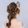 Schön Gold Blumen Kopfschmuck Haarschmuck Braut  2020 Metall Seidenblume Ohrringe Brautaccessoires