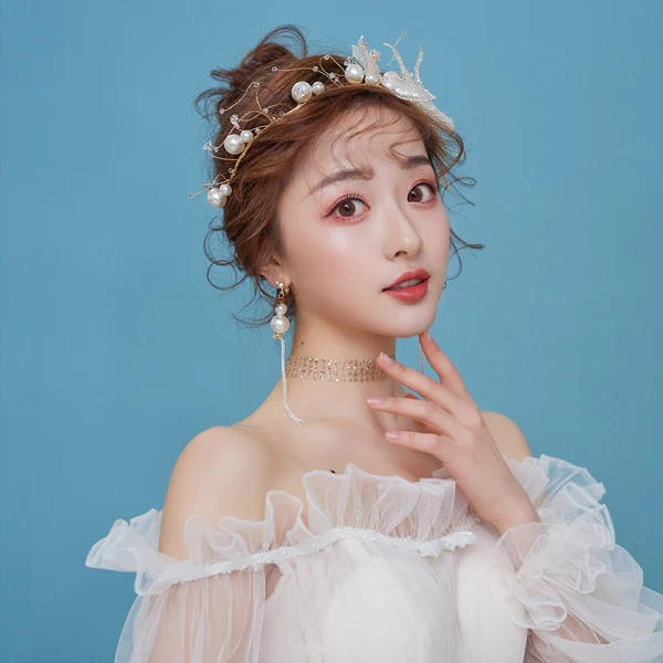 Chic / Beautiful Gold Bridal Jewelry 2020 Alloy Beading Pearl Tassel Earrings Hair Hoop Headpieces Wedding Accessories