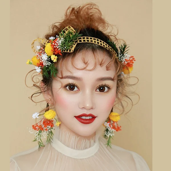 Amazing / Unique Orange Headbands Flower Bridal Hair Accessories 2020 Earrings Headpieces Accessories