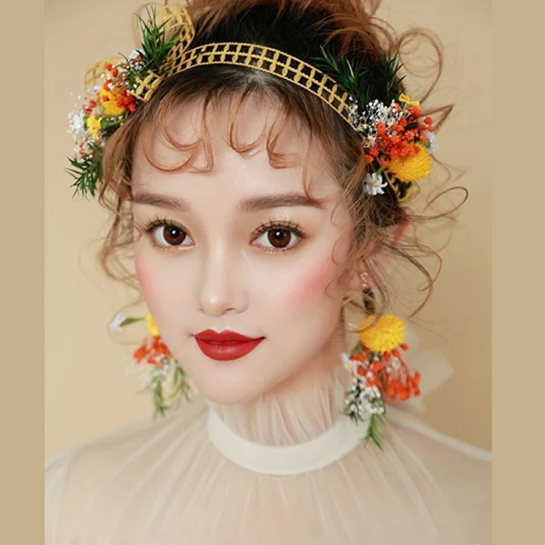 Amazing / Unique Orange Headbands Flower Bridal Hair Accessories 2020 Earrings Headpieces Accessories