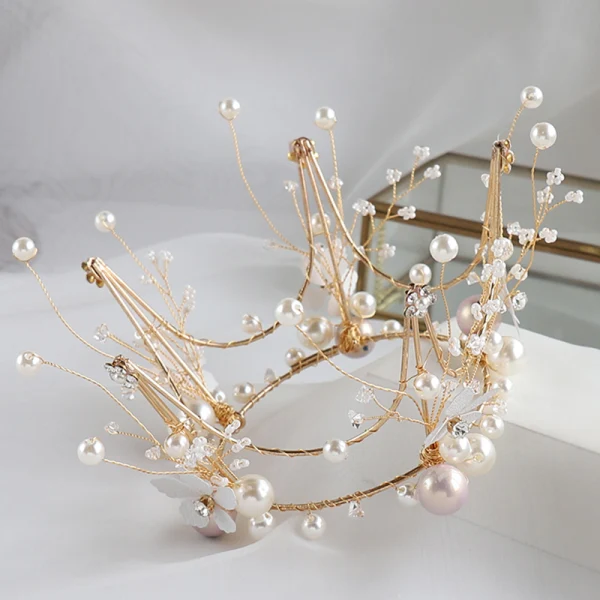 Fine Gull Brudesmykker 2020 Legering Beading Perle Øredobber Tiara Bryllup Tilbehør