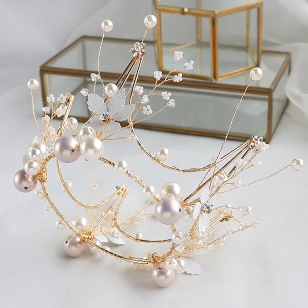Fine Gull Brudesmykker 2020 Legering Beading Perle Øredobber Tiara Bryllup Tilbehør