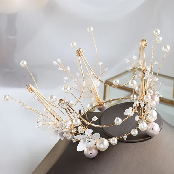 Fine Gull Brudesmykker 2020 Legering Beading Perle Øredobber Tiara Bryllup Tilbehør