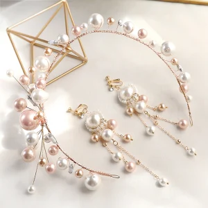 Snygga Fina Guld Hair Hoop Hårsmycken Örhängen Brudsmycken 2020 Legering Beading Pärla Bröllop Tillbehör