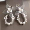 Piękne Złote Ozdoby Do Włosów Kolczyki Biżuteria Ślubna 2020 Stop Frezowanie Perła Ślub Akcesoria