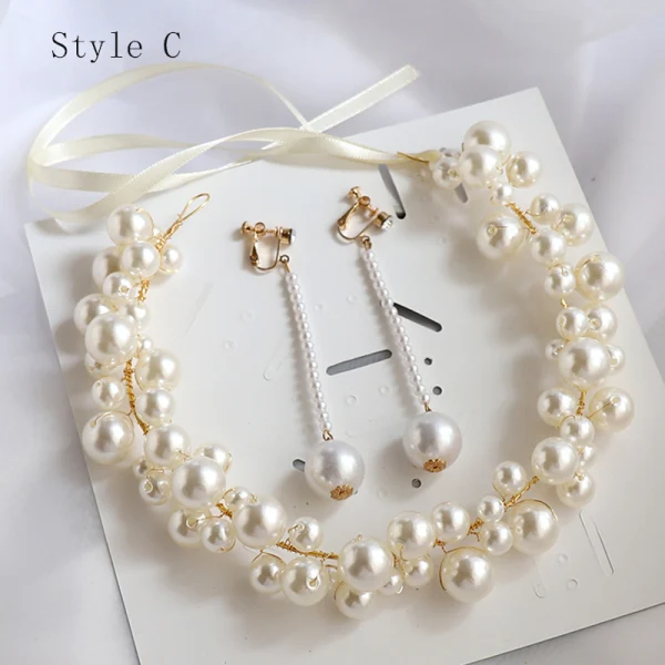 Élégant Doré Boucles D'Oreilles Bandeaux Bijoux Mariage 2020 Alliage Lacer Perle Accessoire Cheveux Mariage Accessorize