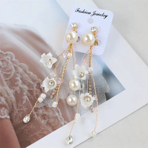Schöne Gold Diadem Ohrringe Brautschmuck 2020 Legierung Perle Strass Seidenblume Hochzeit Brautaccessoires
