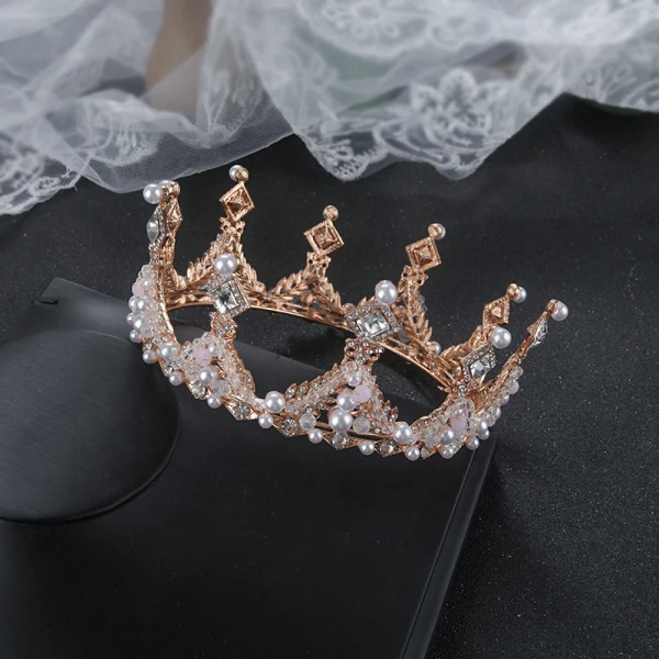 Classic Gold Tiara Earrings Necklace Bridal Jewelry 2020 Alloy Beading Pearl Rhinestone Wedding Accessories