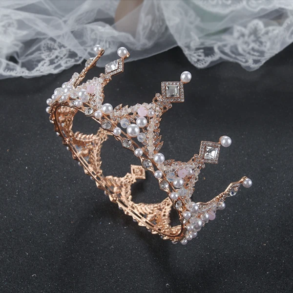 Classic Gold Tiara Earrings Necklace Bridal Jewelry 2020 Alloy Beading Pearl Rhinestone Wedding Accessories