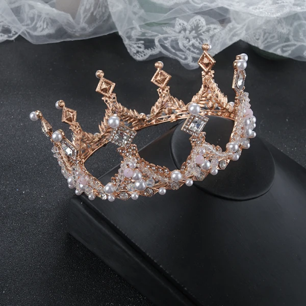 Classic Gold Tiara Earrings Necklace Bridal Jewelry 2020 Alloy Beading Pearl Rhinestone Wedding Accessories