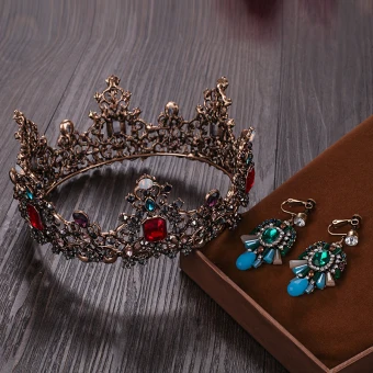Vintage Retro Baroque Bronze Tiara Earrings Bridal Jewelry 2020 Alloy Rhinestone Wedding Accessories
