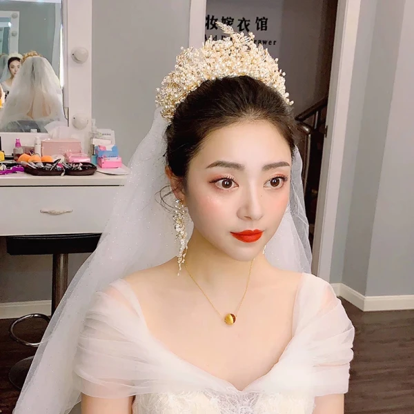 Charmig Guld Tiara Örhängen Brudsmycken 2020 Legering Beading Rhinestone Bröllop Tillbehör