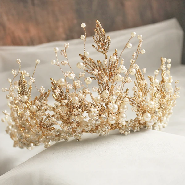 Charmig Guld Tiara Örhängen Brudsmycken 2020 Legering Beading Rhinestone Bröllop Tillbehör