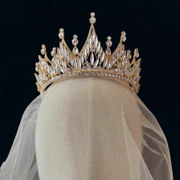 Vintage / Retro Gold Tiara Bridal Hair Accessories 2020 Alloy Rhinestone Wedding Accessories