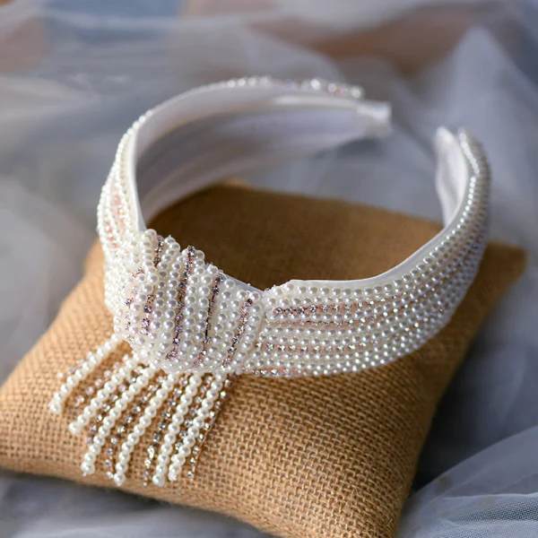 Vintage Vita Hair Hoop Brud Huvudbonad 2020 Pärla Rhinestone Hårsmycken Bröllop Tillbehör
