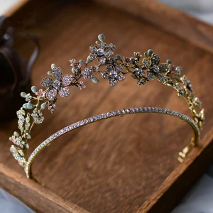 Elegante Gold Diadem Haarschmuck Braut 2020 Legierung Strass Hochzeit Brautaccessoires