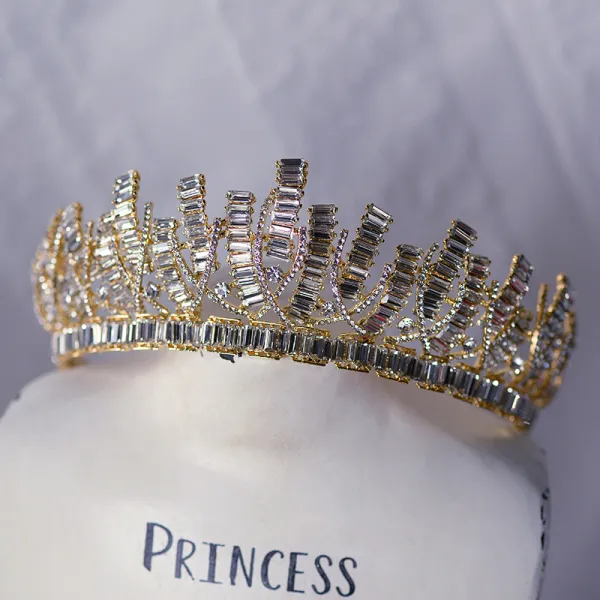 Amazing / Unique Gold Tiara Bridal Hair Accessories 2020 Alloy Rhinestone Wedding Accessories