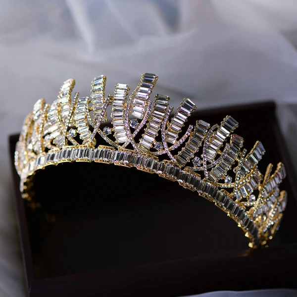 Amazing / Unique Gold Tiara Bridal Hair Accessories 2020 Alloy Rhinestone Wedding Accessories
