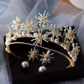 High End Gold Earrings Tiara Bridal Jewelry 2020 Alloy Beading Pearl Wedding Accessories