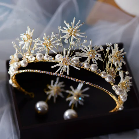 High-end Goud Oorbellen Tiara Bruidssieraden 2020 Legering Kralen Parel Huwelijk Accessoires