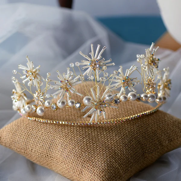 High-end Gull Øredobber Tiara Brudesmykker 2020 Legering Beading Perle Bryllup Tilbehør