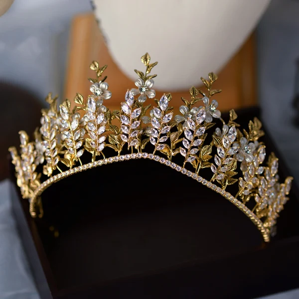 Haut de Gamme Doré Tiare Boucles D'Oreilles Bijoux Mariage 2020 Alliage Feuille Faux Diamant Mariage Accessorize
