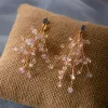 Chic / Beautiful Gold Tiara Earrings Bridal Jewelry 2020 Alloy Leaf Crystal Pearl Wedding Accessories
