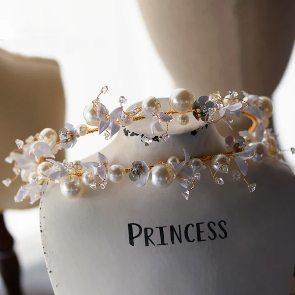 Fine Gull Tiara Øredobber Brudesmykker 2020 Legering Blomst Perle Rhinestone Bryllup Tilbehør