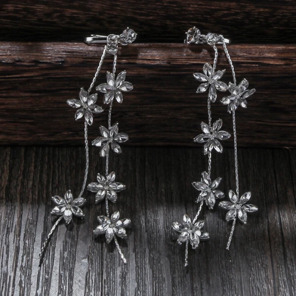 Chic / Beautiful Silver Wedding Accessories 2020 Alloy Rhinestone Tiara Tassel Earrings Bridal Jewelry