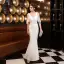 Chic / Belle Doré Robe De Soirée 2020 Trompette / Sirène V-Cou Manches Courtes Faux Diamant Paillettes Longue Dos Nu Robe De Ceremonie