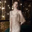 Chic / Belle Doré Robe De Soirée 2020 Trompette / Sirène V-Cou Manches Courtes Faux Diamant Paillettes Longue Dos Nu Robe De Ceremonie
