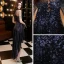 Scintillantes Bleu Marine Robe De Cocktail 2020 Princesse Encolure Dégagée Sans Manches Paillettes Perlage Asymétrique Robe De Ceremonie