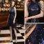 Scintillantes Bleu Marine Robe De Cocktail 2020 Princesse Encolure Dégagée Sans Manches Paillettes Perlage Asymétrique Robe De Ceremonie