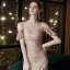 Scintillantes Or Rose Robe De Soirée 2020 Trompette / Sirène Transparentes Encolure Dégagée Manches Courtes Paillettes Asymétrique Volants Robe De Ceremonie