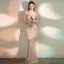 Sparkly Champagne Evening Dresses  2020 Trumpet / Mermaid Scoop Neck Sleeveless Sequins Beading Floor-Length / Long Formal Dresses