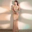 Sparkly Champagne Evening Dresses  2020 Trumpet / Mermaid Scoop Neck Sleeveless Sequins Beading Floor-Length / Long Formal Dresses