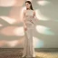 Sparkly Champagne Evening Dresses  2020 Trumpet / Mermaid Scoop Neck Sleeveless Sequins Beading Floor-Length / Long Formal Dresses