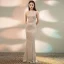 Sparkly Champagne Evening Dresses  2020 Trumpet / Mermaid Scoop Neck Sleeveless Sequins Beading Floor-Length / Long Formal Dresses
