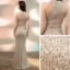Sparkly Champagne Evening Dresses  2020 Trumpet / Mermaid Scoop Neck Sleeveless Sequins Beading Floor-Length / Long Formal Dresses
