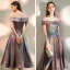 Fashion Multi-Colors Homecoming Graduation Dresses 2020 A-Line / Princess Off-The-Shoulder Short Sleeve Glitter Polyester Tea-length Ruffle Backless Formal Dresses