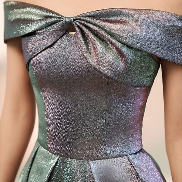 Fashion Multi-Colors Homecoming Graduation Dresses 2020 A-Line / Princess Off-The-Shoulder Short Sleeve Glitter Polyester Tea-length Ruffle Backless Formal Dresses