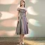 Fashion Multi-Colors Homecoming Graduation Dresses 2020 A-Line / Princess Off-The-Shoulder Short Sleeve Glitter Polyester Tea-length Ruffle Backless Formal Dresses