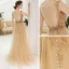 Sexy Champagne Col v profond Robe De Soirée 2020 Princesse Transparentes Sans Manches Faux Diamant Perlage Train De Balayage Dos Nu Volants Robe De Ceremonie