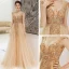 Sexy Champagne Col v profond Robe De Soirée 2020 Princesse Transparentes Sans Manches Faux Diamant Perlage Train De Balayage Dos Nu Volants Robe De Ceremonie