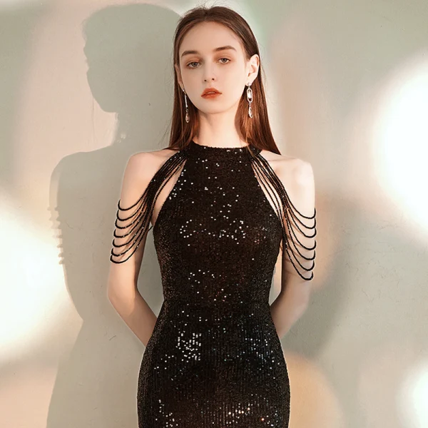 Sparkly Black Sequins Evening Dresses 2020 Trumpet / Mermaid Scoop Neck Sleeveless Beading Floor-Length / Long Formal Dresses Sparkly Black Sequins Evening Dresses 2020 Trumpet / Mermaid Scoop Neck Sleeveless Beading Floor-Length / Long Formal Dresses