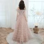 Chic / Beautiful Pearl Pink Evening Dresses  2020 A-Line / Princess Off-The-Shoulder Short Sleeve Glitter Polyester Floor-Length / Long Cascading Ruffles Backless Formal Dresses