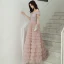 Chic / Beautiful Pearl Pink Evening Dresses  2020 A-Line / Princess Off-The-Shoulder Short Sleeve Glitter Polyester Floor-Length / Long Cascading Ruffles Backless Formal Dresses