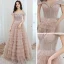 Chic / Beautiful Pearl Pink Evening Dresses  2020 A-Line / Princess Off-The-Shoulder Short Sleeve Glitter Polyester Floor-Length / Long Cascading Ruffles Backless Formal Dresses