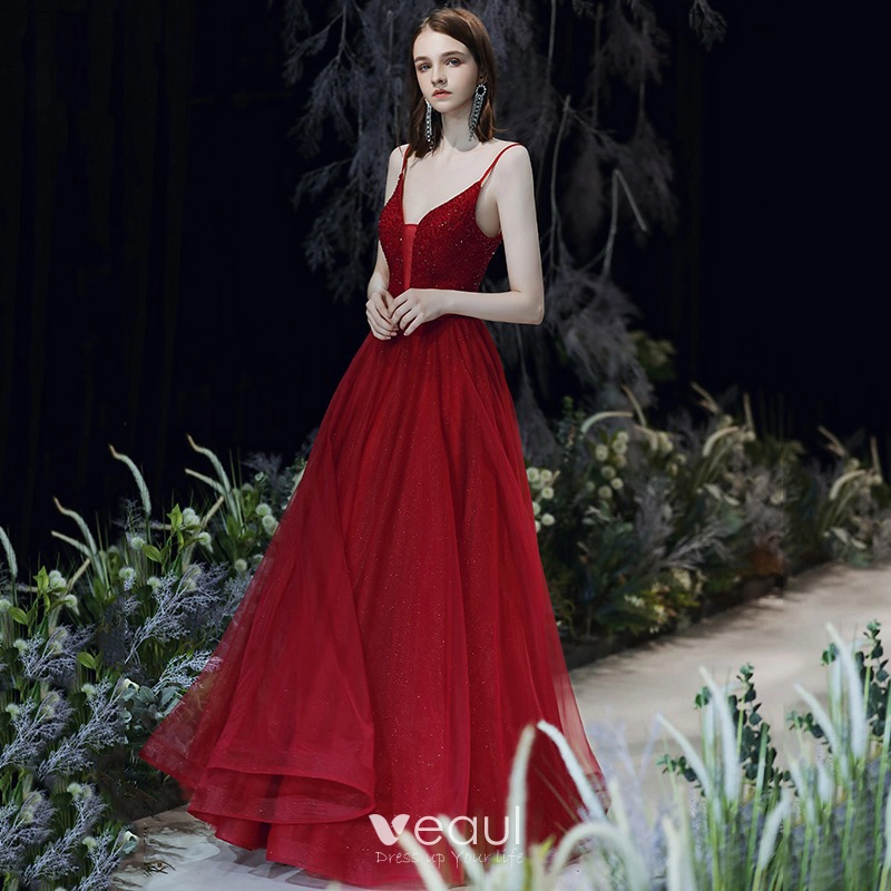 Vestidos de longitud completa con cuello alto y abertura Borgoña main image 0